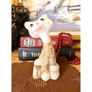 Vintage Fenton Cat Figurine Satin Glass Hand Painted Kitty Farmhouse Cottage Dec